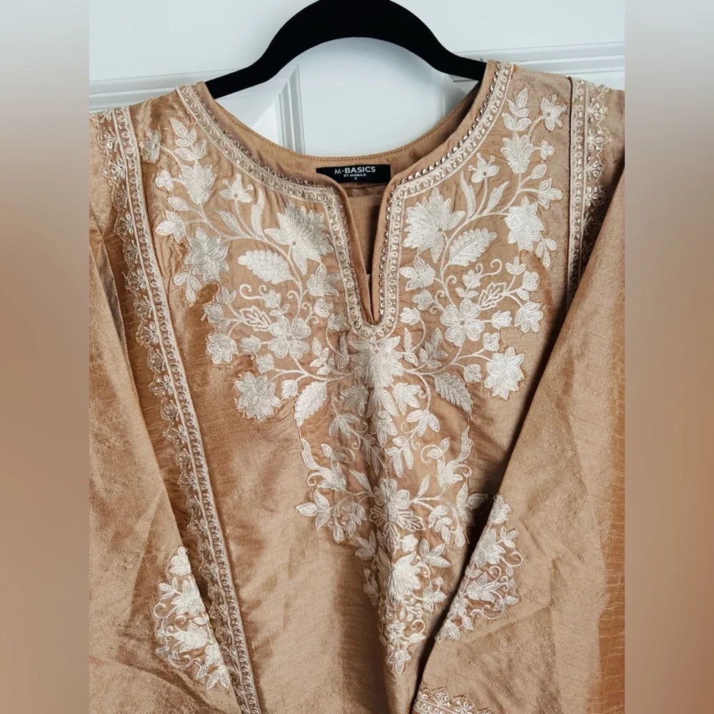 M-Basics Tan Embroidered Kurta Bottoms( 2 piece ) - Picture 3 of 6